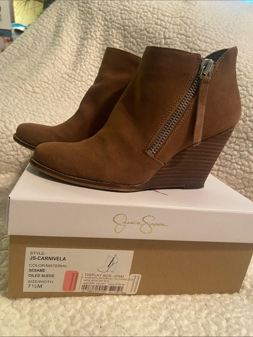 Jessica Simpson Brown Suede Wedge Ankle Booties